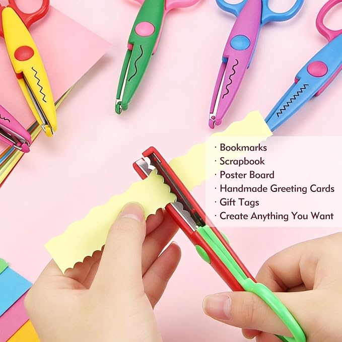 6pcs craft scissors, craft scissors decorative edge for Scrapebook＆School, fancy scissors with Stamp Edge, Fine Zigzag, Castle, Wide Zigzag, Scallop, Ripple