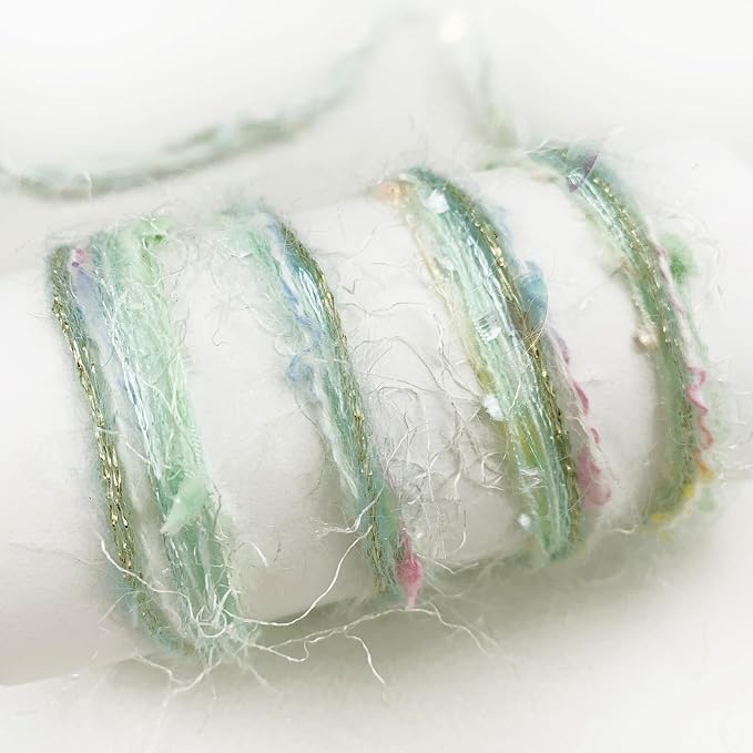 Sparkle Yarn, Acrylic Yarns for Knitting Crocheting Crafts DIY, Glitter Sequins Yarn,Set of 3 Rolls (Light Green)