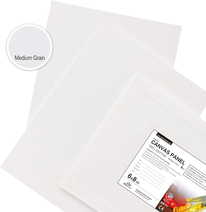 PHOENIX Small Painting Canvas Panels 6x8 Inch, 12 Value Pack - 8 Oz Triple Primed 100% Cotton Acid Free Canvas Boards for Painting, White Blank Flat Canvas Boards for Acrylic, Oil Paints