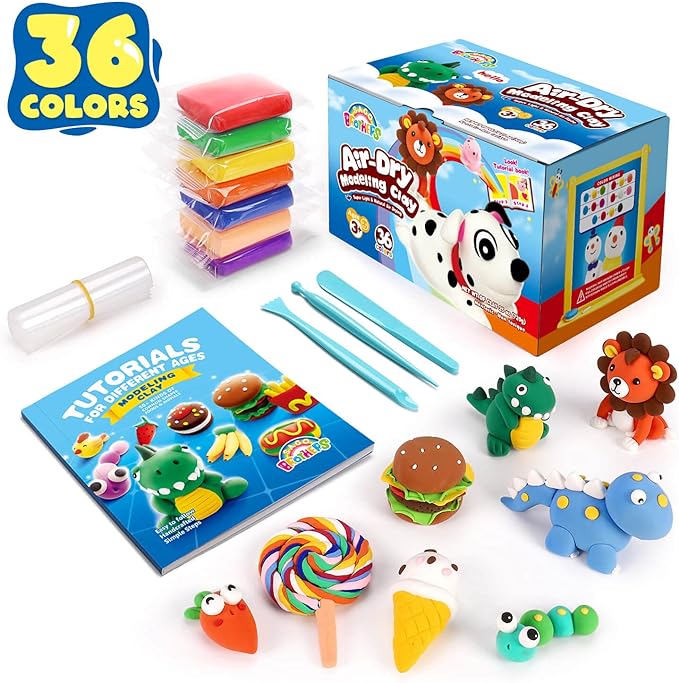 Sago Brothers 36 Colors Air Dry Clay with 3 Tools, Tutorial & Sealed Bags | Soft Modeling Clay for Kids, Chrismas Birthday Gifts for Kids Age 3-12, Toys Crafts for Girls and Boys