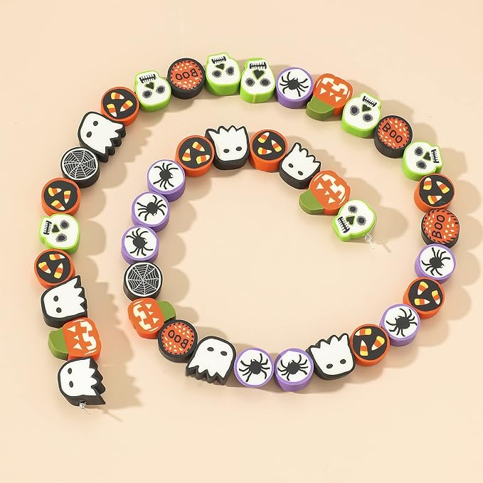 100 Pcs Halloween Polymer Clay Beads Heishi Spacer Beads Supplies for DIY Bracelet Earring Necklace Jewelry Making