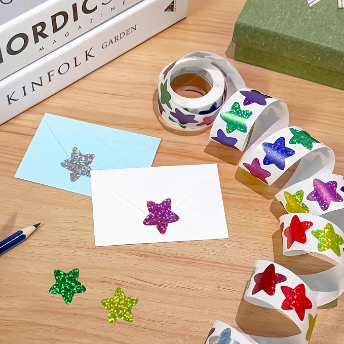Imeepa 500PCS Multi-Color Star Stickers, 1" Foil Shiny Glitter Labels