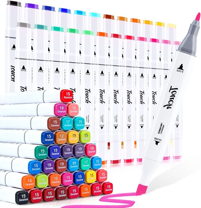 Alcohol Markers Set, 24 Colors Dual Brush Tip Art Coloring Markers for Adult Drawing, Permanent Alcohol Based Colored Sketch Pens Art Supplies Gifts for Illustration