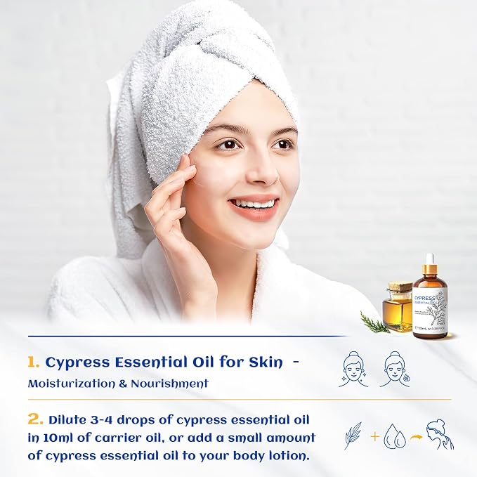 HIQILI Cypress Essential Oil for Diffuser, Humidfier, Skin Care