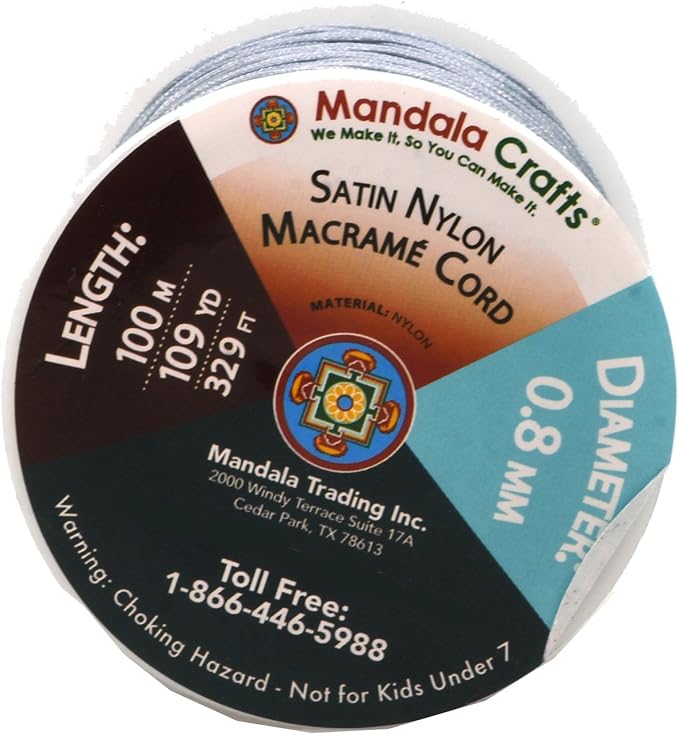 Mandala Crafts 0.8mm Gray Rattail Nylon Satin Cord for Jewelry Making