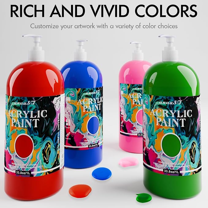 Acrylic Paint Sets for Adults 33.8oz/1000ml, 14 Color Large Bulk Paints kits, 1/4 Gallon Rich Pigment Art Painting Supplies for Artists/Beginners, Acrylic Paint Sets for Canvas with Pump, Color Wheel