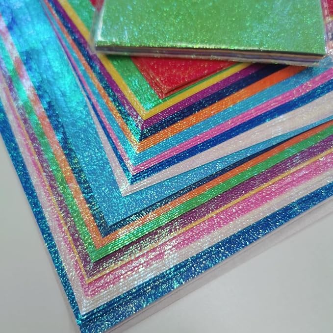 150 Sheets Origami Paper, Square Glitter Cardstock Shiny Laser Paper, Cute Romantic Craft Supplies for Handicrafts Craft Party Decor, 3 Types x 50 Sheets (7.87", 5.91", 3.94")