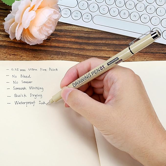 Muchcute 05 Fine Point Writing Pens: 6 Black 0.45mm Smooth No Bleed Bible | Ultra Thin Annotation Pen Journaling Bible Study Supplies, Waterproof 05 Micro Line Tip Fineliner Gel Felt Ink Markers Stuff