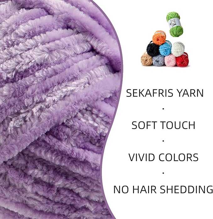 Chenille Crochet Pale Purple Yarn 4 Pack