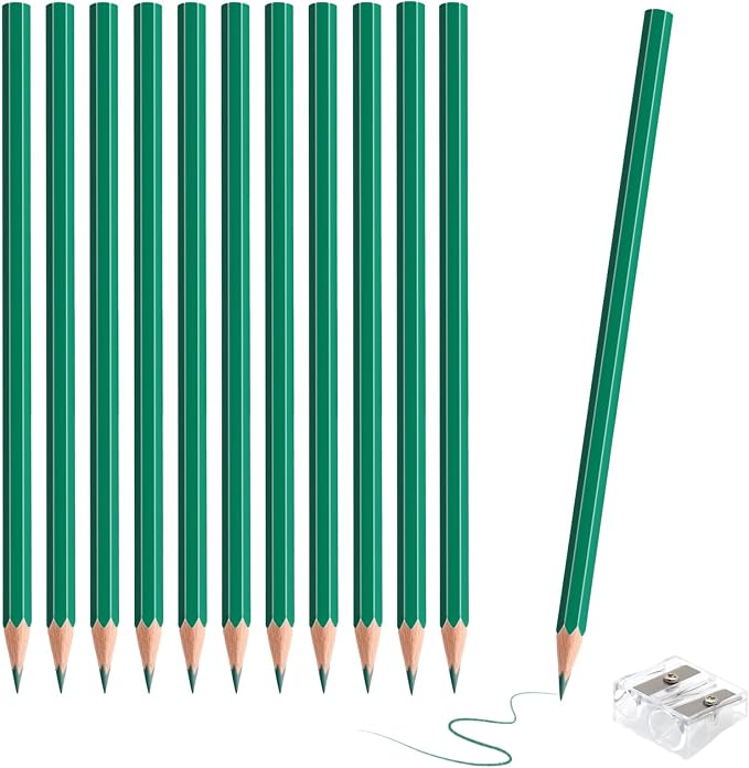 12 PCS Green Colored Pencils, Pre-sharpened Professional Wooden Art Pencils Set for Artists Painting | Premium Drawing Sketching Supplies (Green)