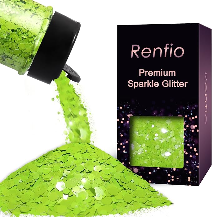 Renfio Macaron Green Chunky Glitter,1.76oz/50g Lime Green Resin Glitter
