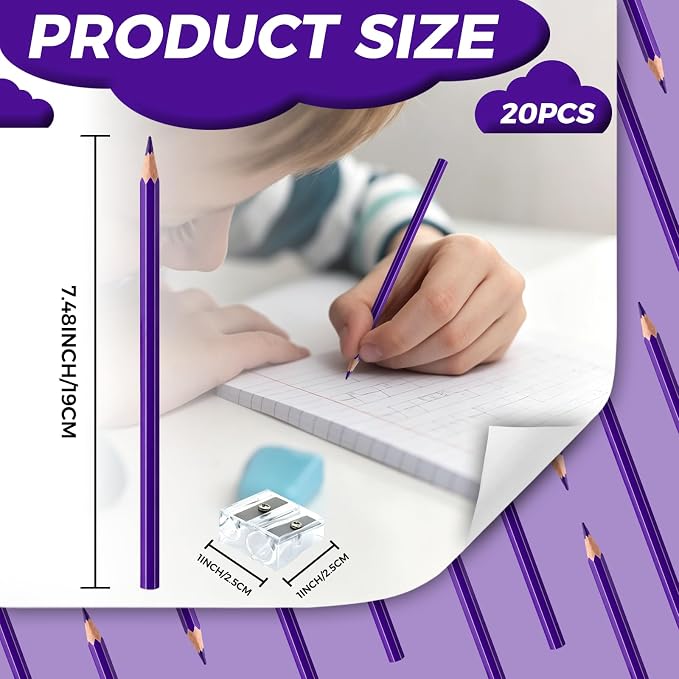 20 PCS Purple Colored Pencils, Pre-sharpened Professional Wooden Art Pencils Set for Artists Painting | Premium Drawing Sketching Supplies