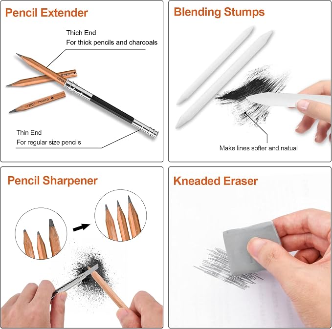 YunQiDeer Drawing Pencils Art Supplies for Beginners & Adults | Professional Charcoal & Graphite, Sketching Pencil Kit for Blending Shading