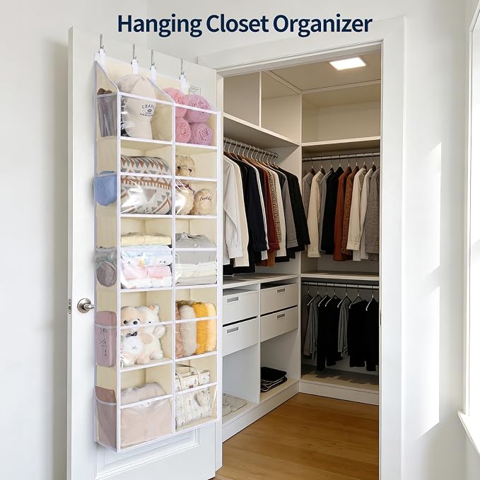 Yecaye 80lb Clear Door Yarn Storage Organizer, 5 Tier Yarn Organizer, Beige