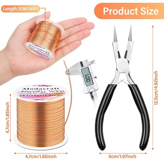 Modacraft 18 Gauge Copper Wire for Jewelry Making with 4 in 1 Plier, 65Ft/1mm Craft Beading Pure Bare Copper Wire for Jewelry Making Supplies and Crafting