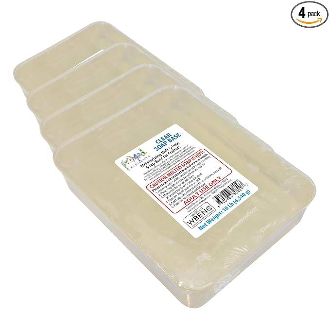 Primal Elements Clear Soap Base - Moisturizing Melt and Pour Glycerin Base for Crafting, Easy to Cut, Unscented -10 Pound (Pack of 4)