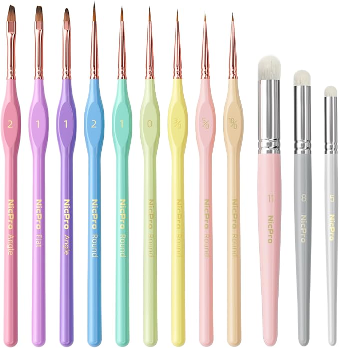 Nicpro 12PCS Fine Detail Paint Brush Drybrush Set, Aesthetic Pastel Fine Tip Miniature Paint Brushes for Acrylic Oil Watercolor, Crafts, 40K Models, Miniatures, Rock Painting, Paint by Numbers | Aesthetic Pastel Paint Brush, For Acrylic Oil Watercolor,...