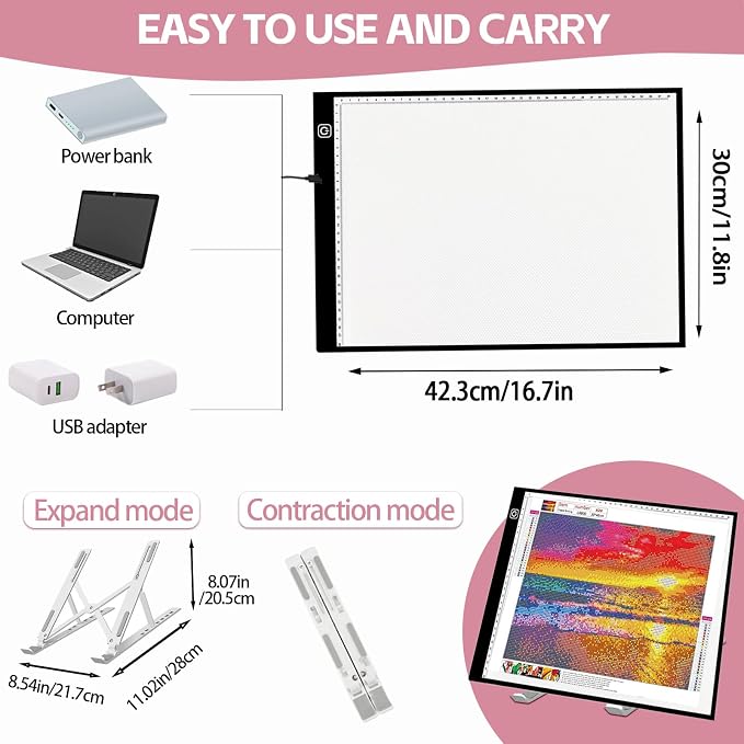 DNSGOOR 244Pcs Diamond Art Accessories Kit with A3 LED Light Pad