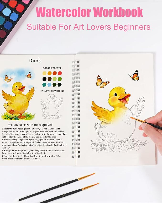 48 Colors Watercolor Paint Set for Adult Beginner with Watercolor Workbook