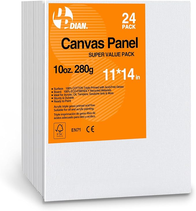 Canvas Boards for Painting 11x14 Inch, 24-Pack Bulk Canvas Value Pack - Blank Paint Canvas Panels for Acrylic, Oil, Watercolor, Tempera, Gouache