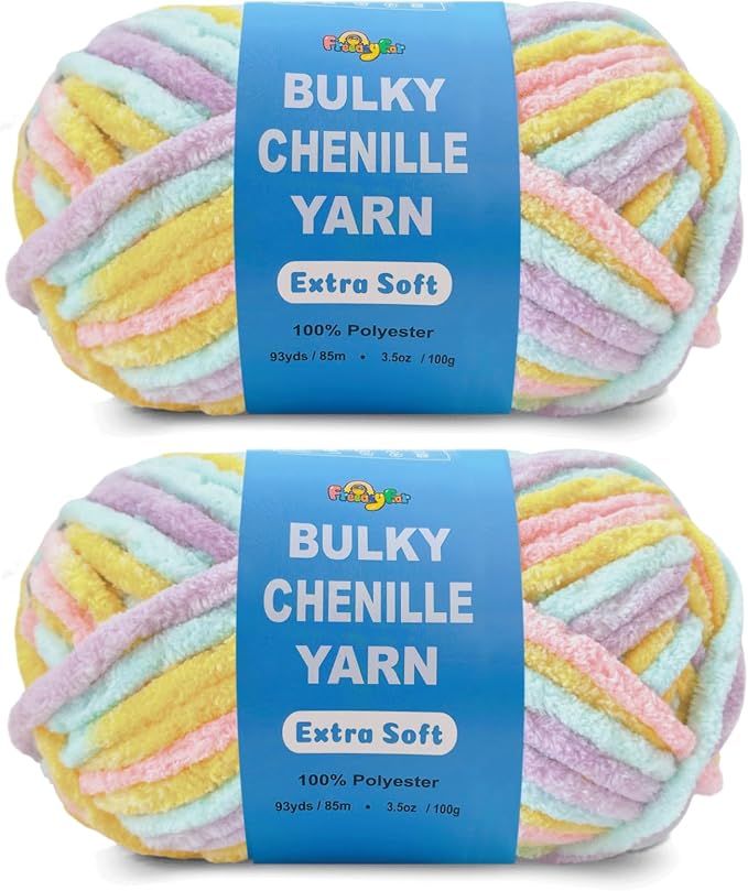 2 * 3.5Oz Soft Velvet Yarn Chenille Yarn for Crocheting and Knitting – Light Bulky (93 Yards/100g) - Microfiber Polyester - Yarn for Blanket Amigurumi Weaving Crafts (Sunshine Mix, 2 Pack)