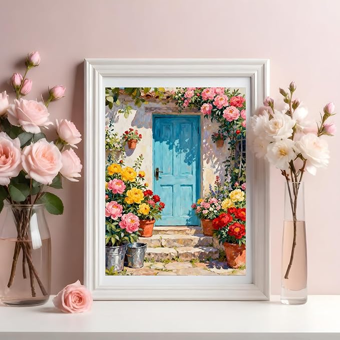 MBNTJHT Scenery Paint by Numbers Kit for Adults Beginner,Unframed Flowers and Door Oil Paint by Number Kits,DIY Acrylic Painting Art Craft Kit for Home Wall Decor 16x20 Inch.