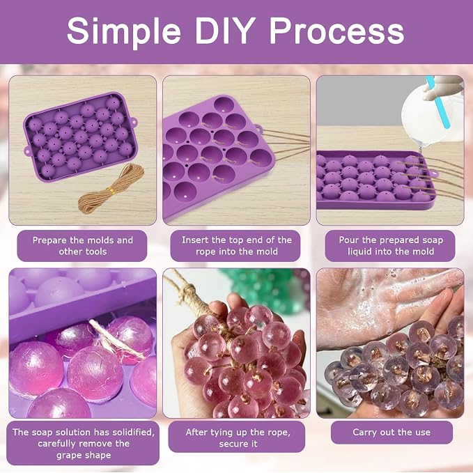 DIY Soap Making Kit, 2 Pack Grape Soaps Silicone Molds with Jute Rope and Threading Tools for Beginners Adults Crafters Handmade Soap Making Gift & Home Decor (Without Soaps)