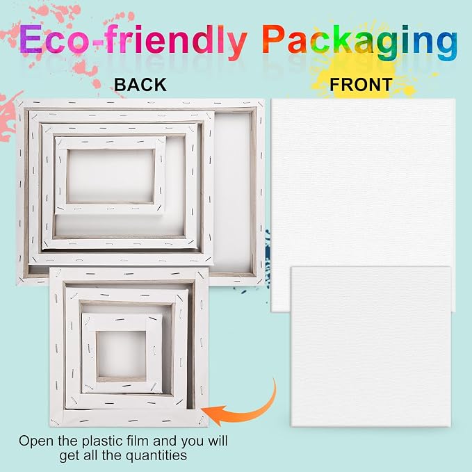 14 Packs Stretched Canvas for Painting, MultiSize 12x16, 10x12, 8x10, 5x7, 8x8, 6x6, 4x4 (2 of Each), Primed Blank Canvas for Oil, Acrylic Paint,for Beginner, Artist.