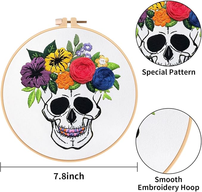 Nuberlic 3 Pack Embroidery Kit for Beginners, Halloween Skull Cross Stitch