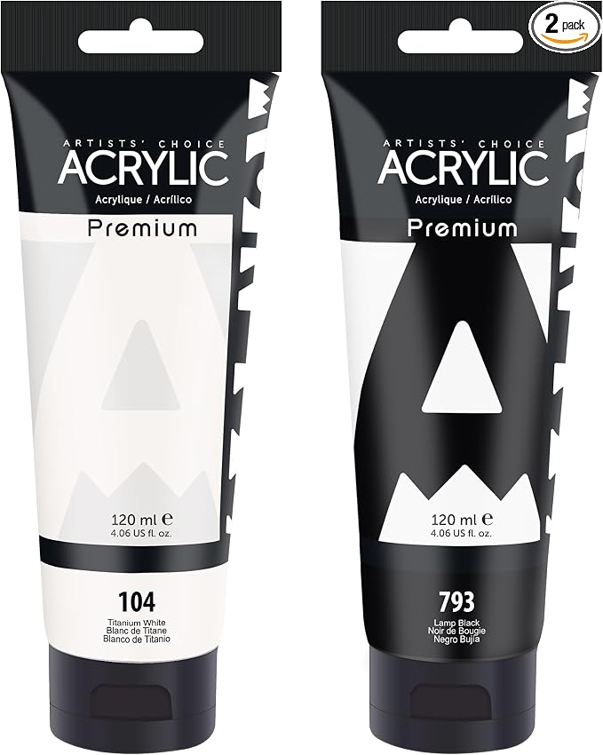 AUREUO White and Black Acrylic Paint - 4 Fl Oz / 120ml - 2 Tubes Set, Art Craft Paints for Canvas, Rocks, Wood, Ceramic, Fabric