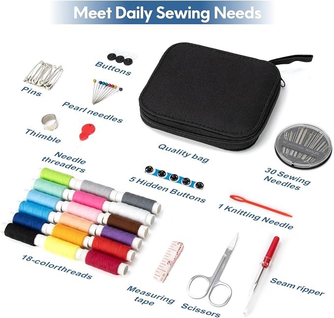 Sewing Kit Basic for Adults, 87 Pcs Sewing Kit with Needle and Thread, Sewing Supplies Portable Travel Emergency Repair Kit for Beginners Home DIY, Gift for Mom and Grandma OKOMER