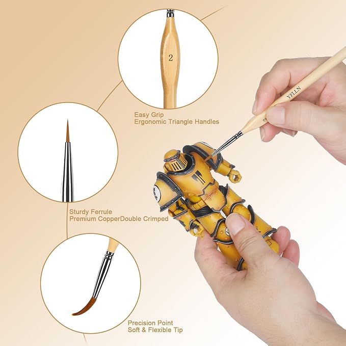 6Pcs Miniature Paint Brushes Set with Triangular Handles - for Acrylics, Oils, Watercolors & Paint by Number, Figurine（2PACK）