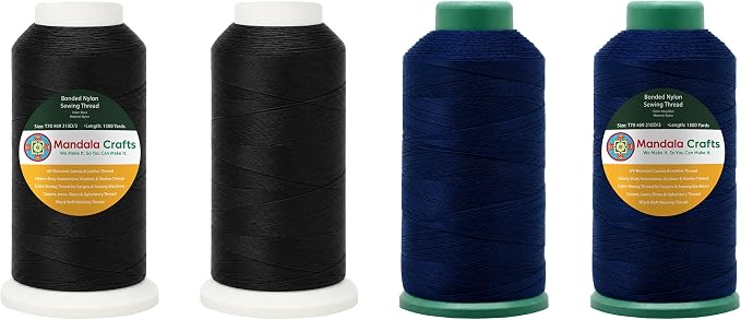 Mandala Crafts Size 69 210D T70 Black Navy Blue Bonded Nylon Thread 6000YDs