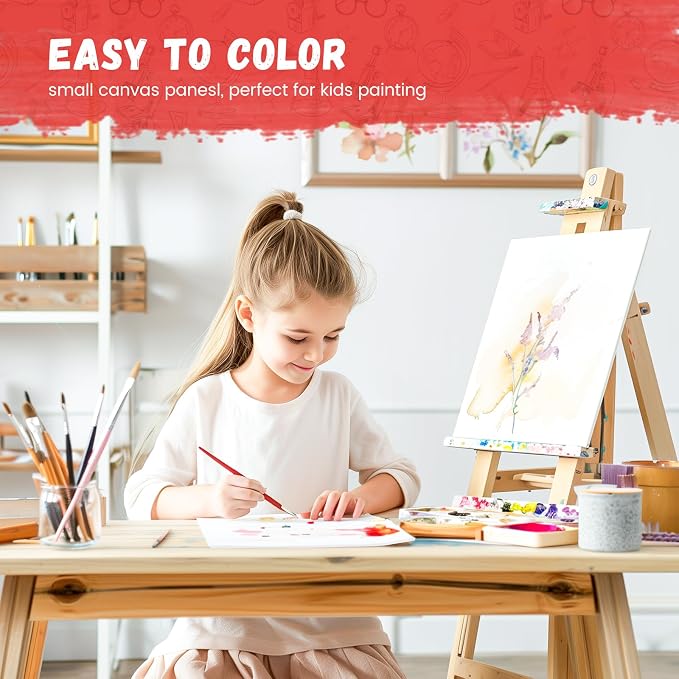 Simetufy 12 Pack 5x7 Inch Small Flat Canvas Boards for Kids Painting | Gesso Primed Acid-Free 100% Cotton Blank Canvas Panels, Non Toxic