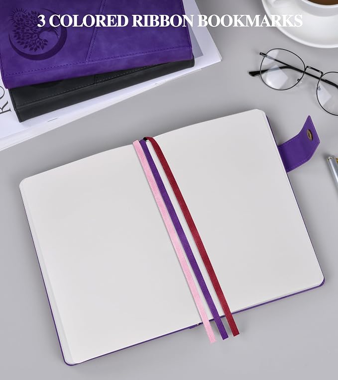 PAIBAS Blank Journal Notebook, A5 Hardcover Leather Sketchbook with 200 Pages Thick Blank Paper for Men Women, Unlined Drawing & Writing Journal, 5.9" x 8.4" Plain Notebook (purple)