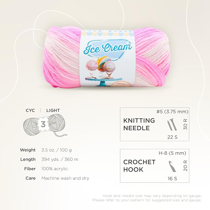 Lion Brand Yarn (1 Skein) Lion Brand Yarn Ice Cream Baby Yarn, Birthday Cake Multicolor