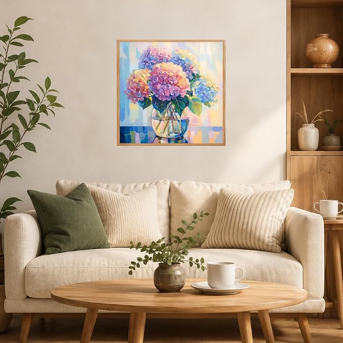AUKELHJ Framed Paint by Numbers Kit for Adults, Hydrangea, 10x10 inch