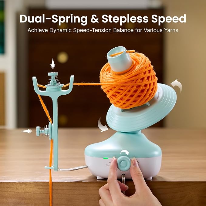 Cordless Yarn Winder, 2H Running Time Rechargeable for Craft Lovers | Electric Yarn Cake Winding with 2200mAh Battery, Compact Portable Auto Spinner, Ideal Helper for Knitters & Crocheter Lovers