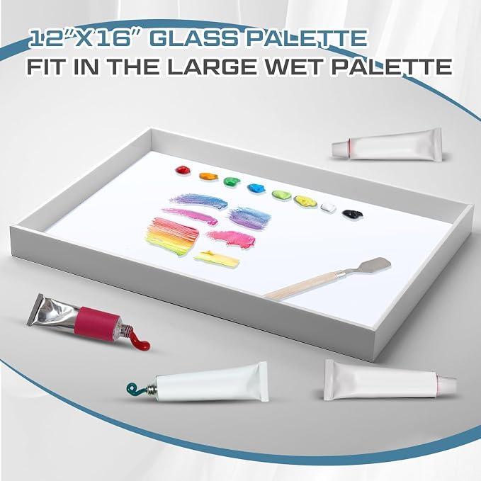 Nuanchu 1 Pcs Tempered Glass Palette for Oil Painting, 12 X 16 Inches White