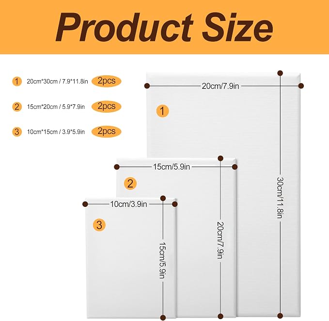 6-Piece Canvas Set for Painting – 11.8x7.9”, 7.9x5.9”, 5.9x3.9”, 7.9x7.9”, 5.9x5.9”, 3.9x3.9” Stretched Canvas Panels – White Artist Canvas Boards for Oil, Acrylic & Craft Painting (Model B)