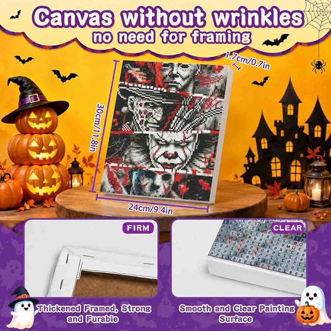Horror Diamond Art Kits for Adults with Frame,Halloween Diamond Painting
