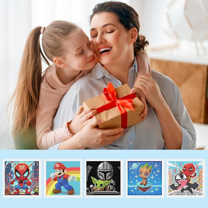 LWZAYS Diamond Painting Art Kits for Kids, 5D Gem Dots Crafts for Kids | Diamond Art Kit for Kids,Full Round Drill Big Gem Art for Kid,Home Wall Decoration 6X6 inch（Gift Box Included）