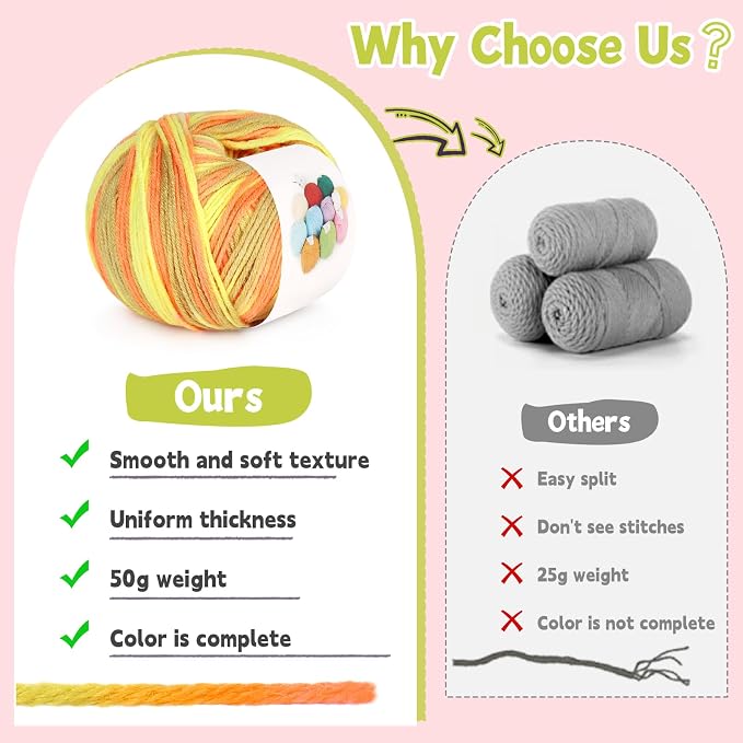 Katech Cotton Acrylic Blend Yarn for Crocheting-Crochet Yarn Set(Colorful) | 55% Cotton 45% Acrylic#3 DK (Light)-Super Soft Milk Cotton Yarn-Great Crochet and Knitting Starter Kit for Colorful Craft