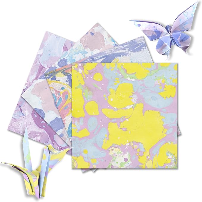 Origami Paper Kit 50 Sheets, 6x6 Inch Double Sided 20 Vivid Colored Paper | 70GSM Colorful Paper,20 Different Pattern Origami Kit,DIY Hand Crafts,Arts Creativity,Easy to Fold,No-Fading.WatercolorTextur