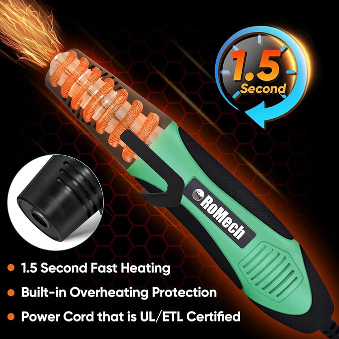 ROMECH 350W Heat Gun with 2 Nozzles, Dual Temp Heat Gun 400°F-660°F, Fast Heat Hot Air Gun with Overload Protection for DIY Craft Embossing Shrink Wrapping (Green)