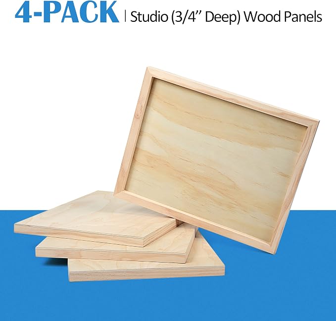 Falling in Art 4 Pack 11x14’’ Unfinished Birch Wood Panels Kit for Painting | Studio 3/4’’ Deep Wooden Canvas, Cradle Boards for Acrylic Pouring, Encaustic, Crafts, Epoxy Resin, Laser Engraving Cutting