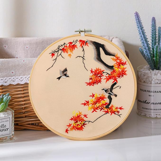 Santune 3 Pack Embroidery Kit for Adults Cross Stitch Kits for Beginners with Bird Patterns,3 Instructions,1 Hoop,Threads and 6 Needles,Hand Needlepoint Sets for Women