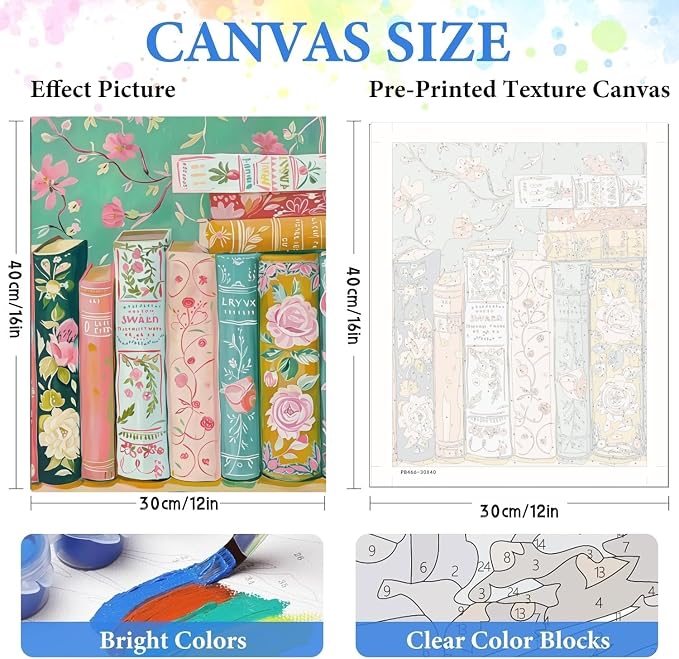 CSZPPQAF Paint by Number Kit for Adults, Book Flower Paint by Number Kits on Canvas, DIY Color Oil Painting for Home Wall Decor 12X16inch