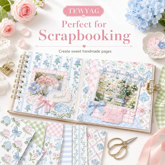 Blue Scrapbook Paper Double Sided 12x12 Watercolor Hydrangea 24 Sheets