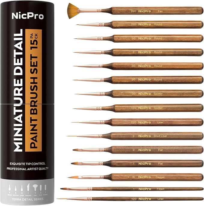 Nicpro 15 PCS Extreme Miniature Paint Brushes,Fine Micro Model Detail Brush